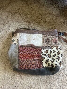 Patchwork Leather & Fabric boy Crossbody Bag - Multicolor